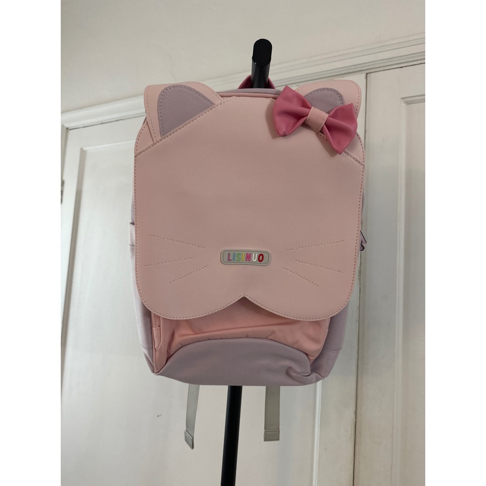 LISINUO Kids Pink Cat Backpack with Bow Adorable School Bag